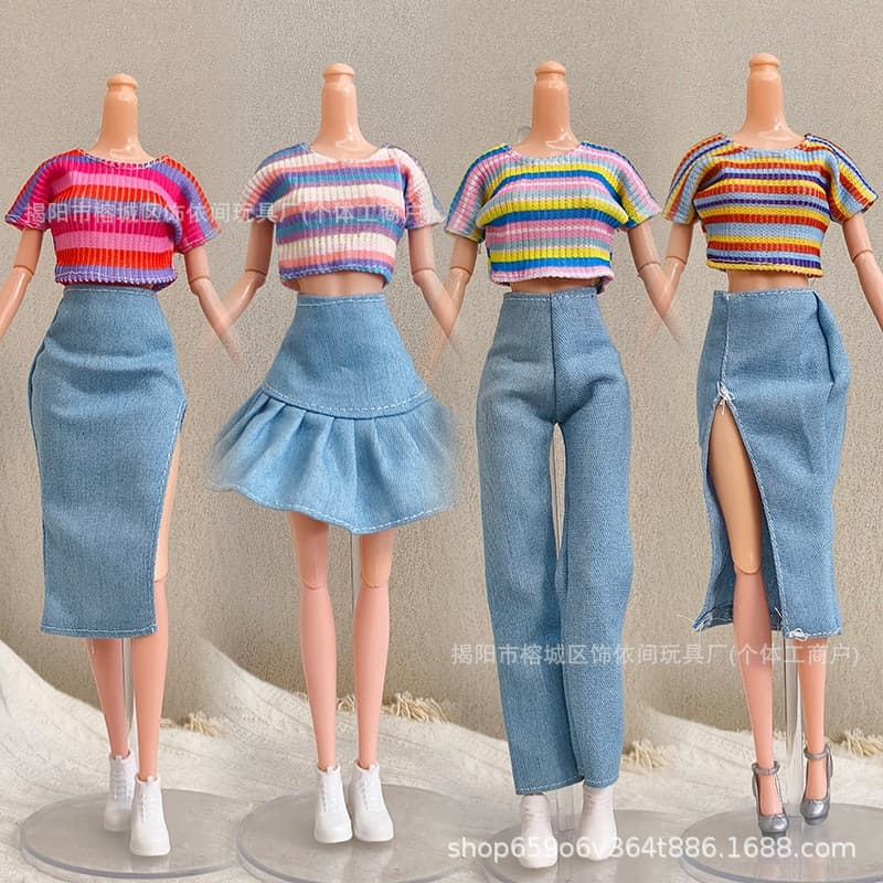 Conjunto De Roupas Esportivas De Boneca De 30 Cm Casual Série Jeans Saia Plissada