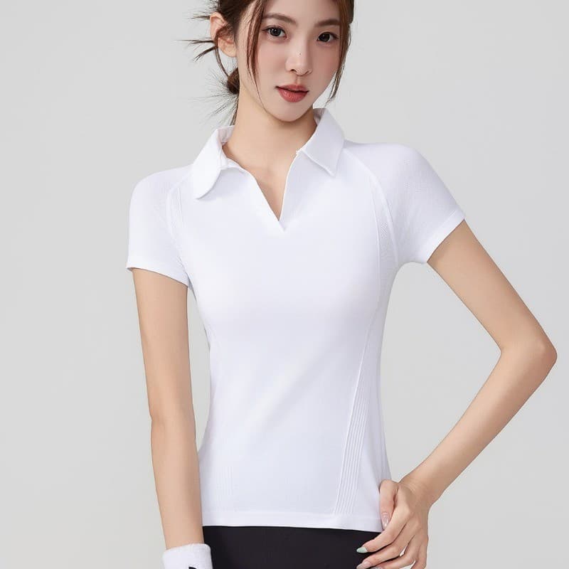 Camisa polo de tênis de golfe de manga curta de secagem rápida Fitness Yoga Wear fino-ajuste correndo topo esportes cami