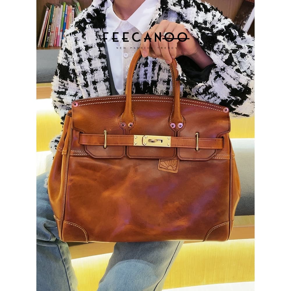 Novo estilo árvore creme couro Kelly saco das mulheres dos homens platina bolsa de couro genuíno negócios Casual de um o