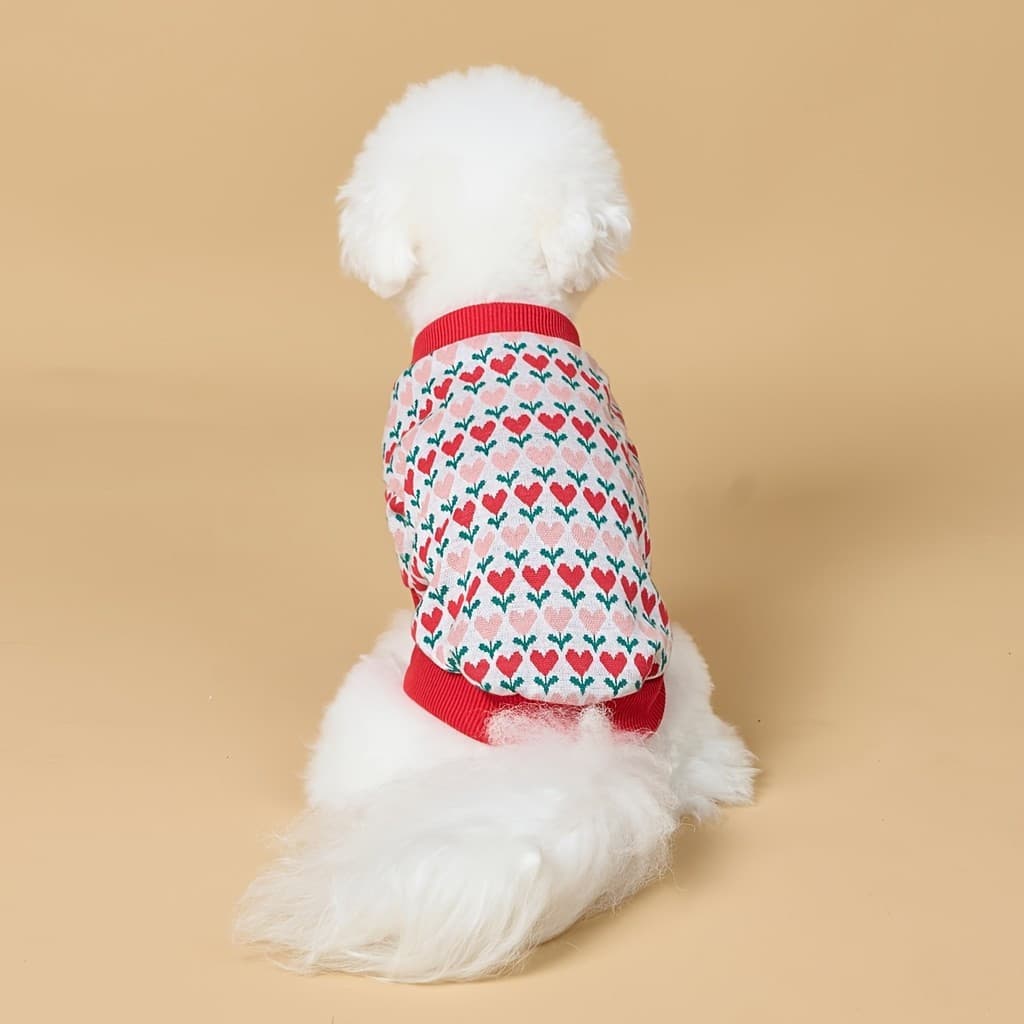 Um Suéter Com Decote Em V Estampa De Coração Cores Doces Da Moda Outono/Inverno , Adequado Para Cães Pequenos A Médios E