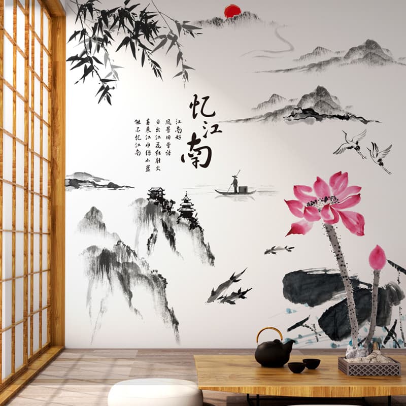 Estilo chinês decorações de parede quarto fundo adesivos de parede pinturas de parede interior paisagem pinturas murais