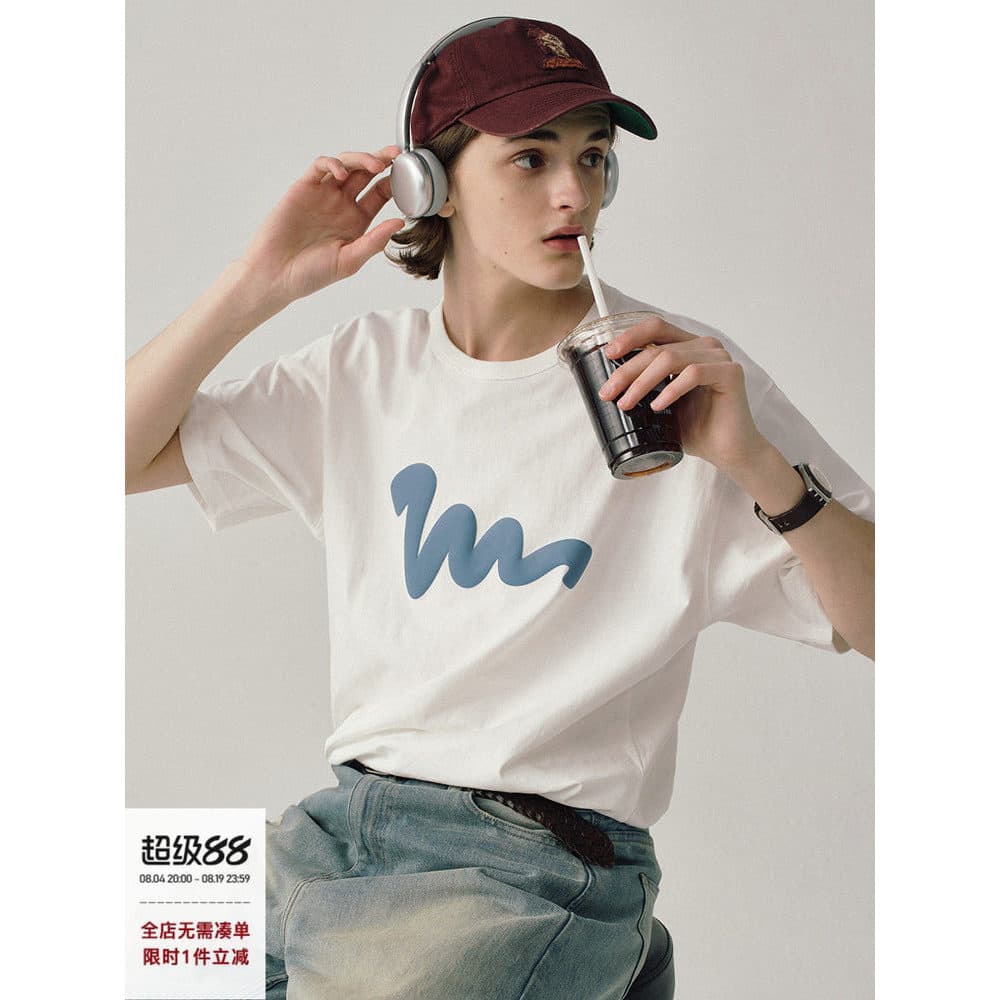 714street Street Wear impresso camiseta de manga curta masculina verão novo estilo casal americano camiseta de algodão p