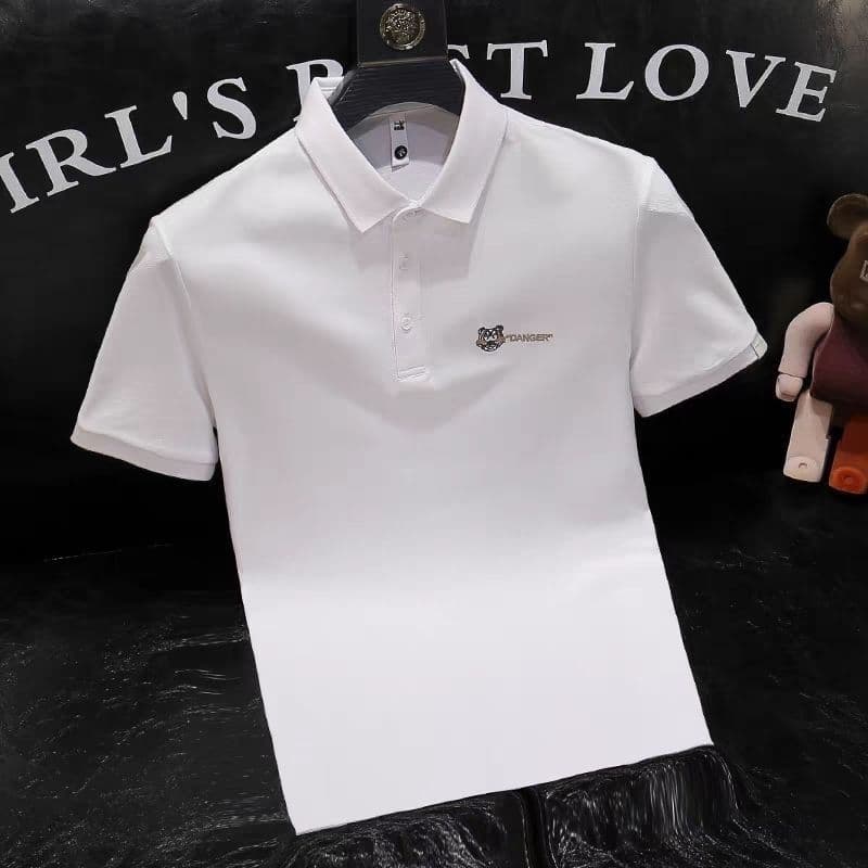 Lapela bordada camiseta de manga curta High-End camisa polo masculina violeta Casual magro-ajuste camisa polo de manga c