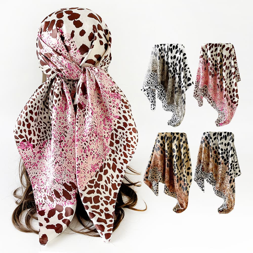 Lenço Grande De Cetim Leopardo De 90 Cm , Seda Falsa , Estampado , Cabeça Quadrada , Acessório Feminino Multidirecional