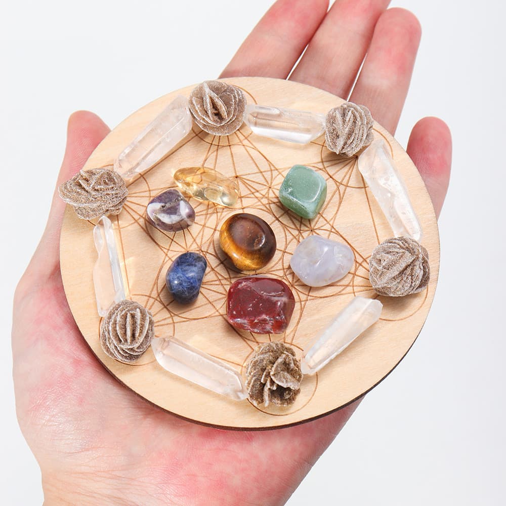 7 pçs/Set cristal Natural misturado sete estrelas matriz placa de madeira decoração para casa presente ornamentos pedra