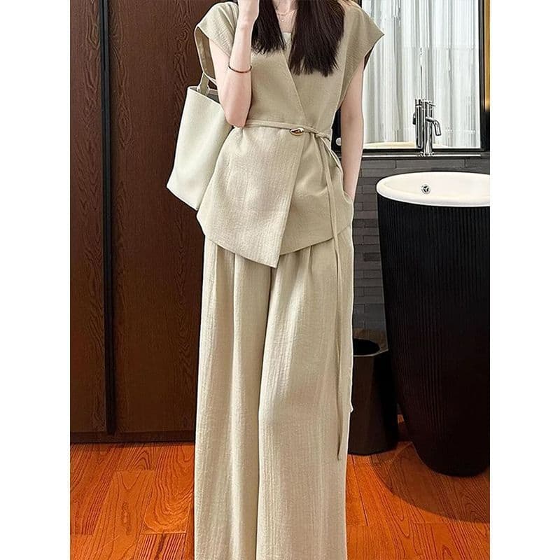 Super quente vestido de verão um conjunto completo capacidade temperamento luz luxo High-End feminino cáqui colete terno