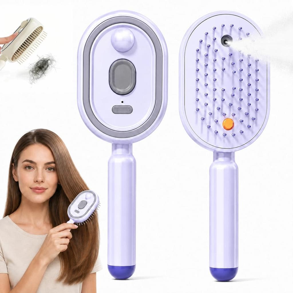 2026 Nova Escova a Vapor Elétrica para Cabelo, Escova de Cabelo Recarregável 3 em 1 com Limpeza Automática e Spray de Ág
