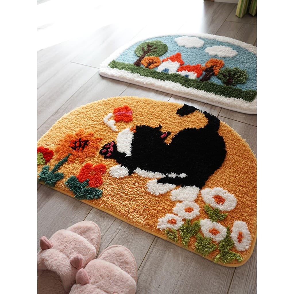 Tapete Designer estilo semicírculo banheiro absorvente tapete quarto entrada Pastoral casa pé tapete Anime moderno Foyer