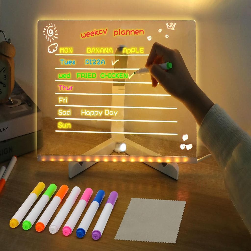 Quadro de Notas LED com Cores, Quadro Acrílico Apagável a Seco com Luz, Quadro Mágico Iluminado, Quadro Branco Iluminado