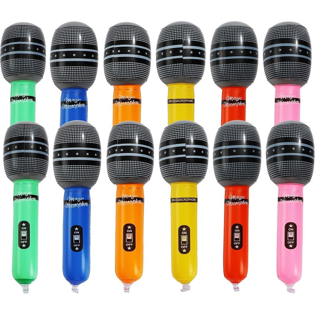 12 Microfones Infláveis para Festas - 6 Cores em Filme de Alumínio, 9,8 Polegadas, Acessórios de Microfone Falsos para K