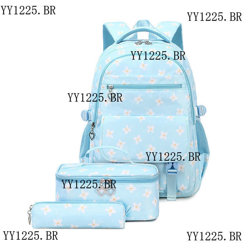 Conjunto De Bolsa Escolar Com Padrão Floral Branco De 3 Unidades , Mochila À Prova D'água Lancheira E Estojo De Lápis Pa