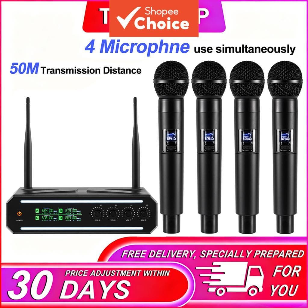 Conjunto de Microfone Sem Fio UHF TAVOSOP Microfone Dinâmico Sem Fio de Mão Adequado para Cantar, Karaokê, Igreja, DJ e
