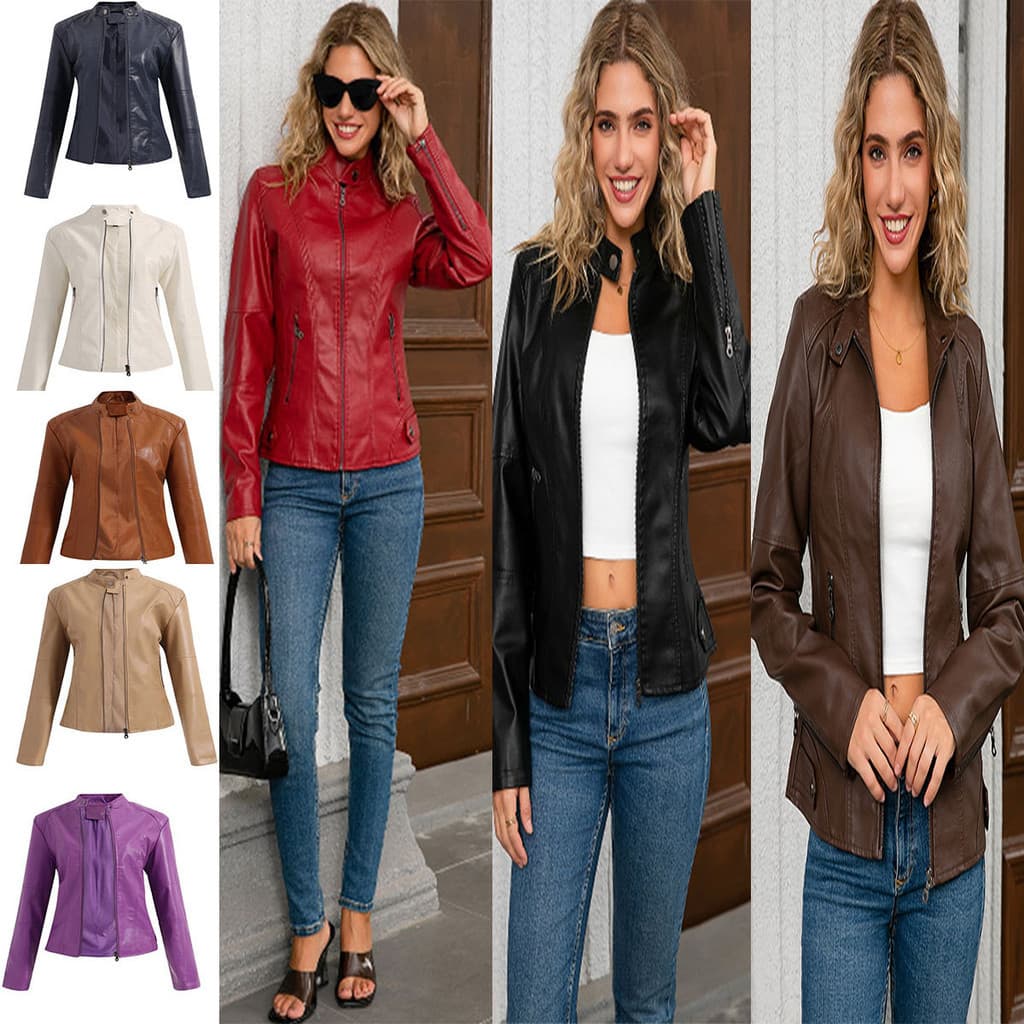 Jaqueta de couro feminina de tamanho europeu Jaqueta feminina Slim fit Jaqueta feminina Roupas de motocicleta Tamanho gr