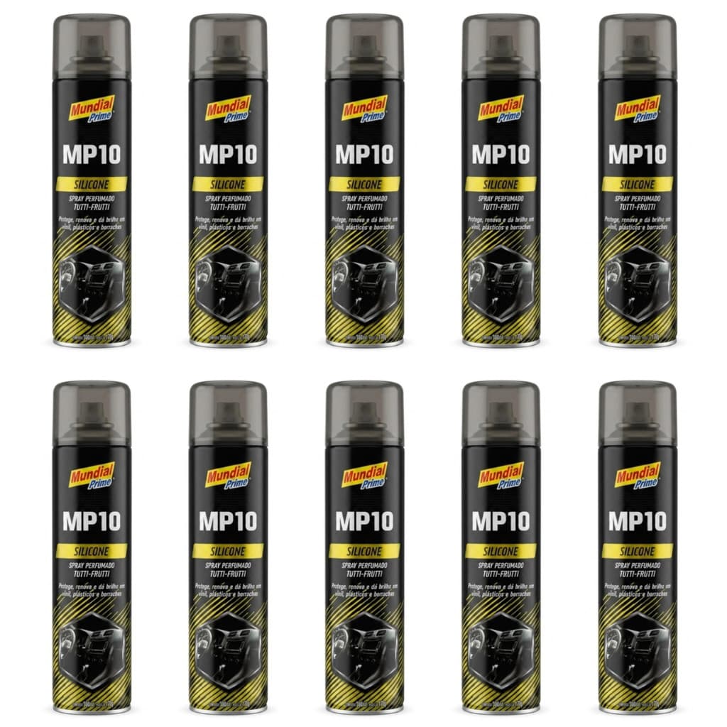 Kit 10 Spray Silicone Perfumado Automotivo Tutti-Frutti Restaurador Revitalizador Painel Plástico Borracha 300ml