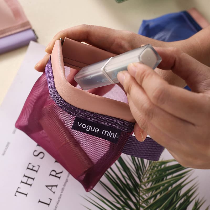Bolsa organizadora de cabos transparente, bolsa de armazenamento em malha para moedas e maquiagem, carteira automática,