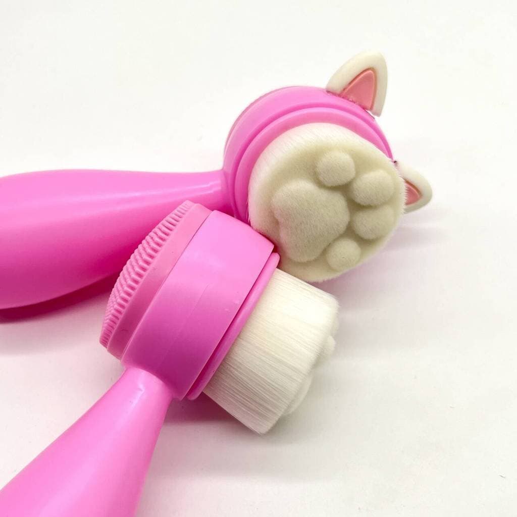 Garra de gato cabeça de gato dupla Face limpeza rosto escova fibra cabelo macio Silicone massagem escova de limpeza port
