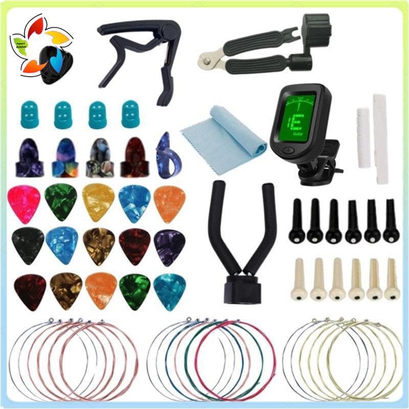 Kits De Acessórios Para Guitarra , Palhetas , Capo E Afinador Cordas De Ponte De Osso De Corda , Sela Pinos De Porca