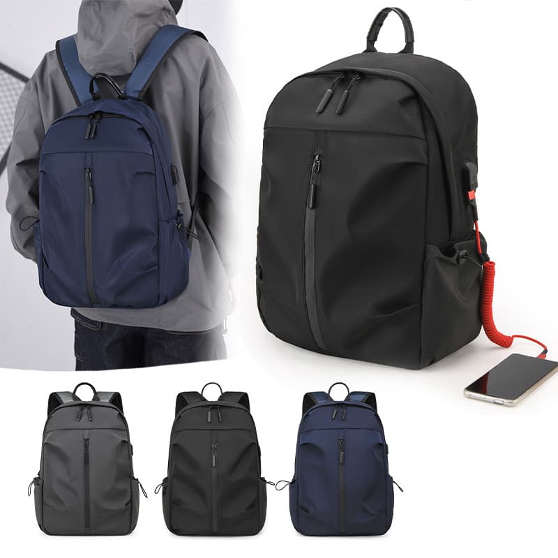 Mochila Masculina de Cor Sólida com Porta USB, Mochila Escolar para Meninas, Mochilas de Viagem de Grande Capacidade