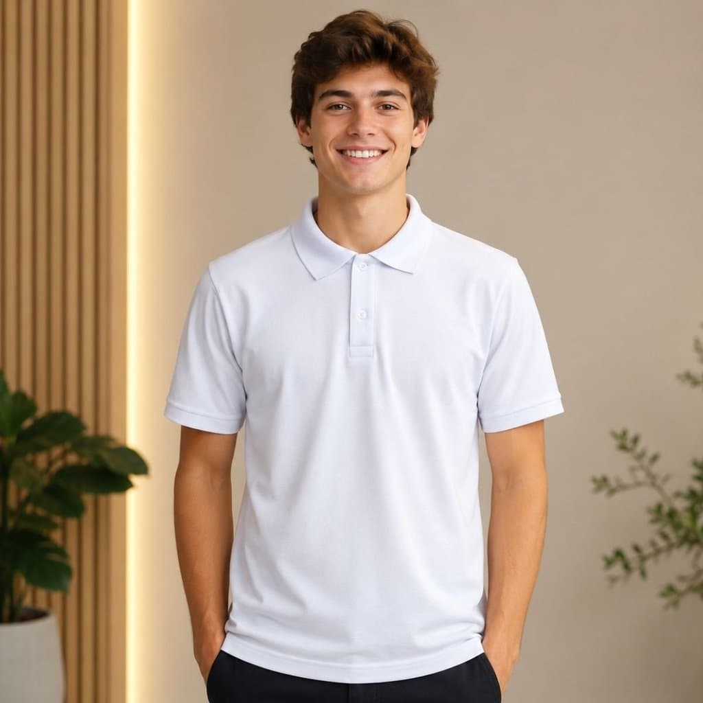 Camiseta Polo Masculina Manga Curta Branca Piquet MH Uniformes
