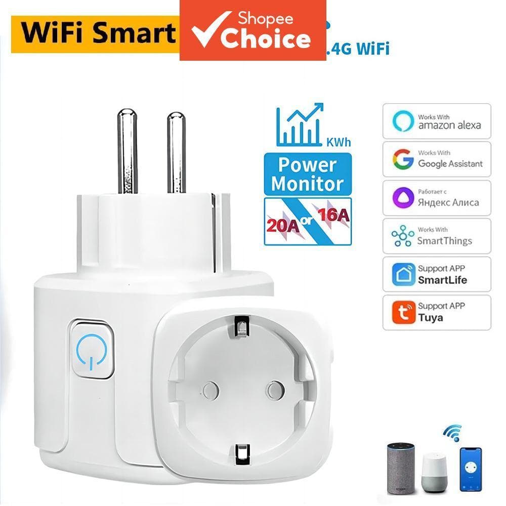 Para Tuya Tomada Inteligente Plugue Da Ue 16A/20A Com Monitor De Energia Cronometragem Controle Voz WiFi Funciona Alexa