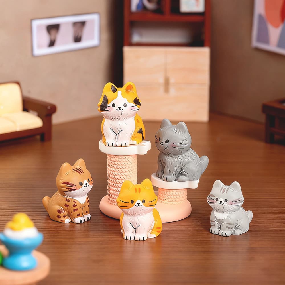 6 Pçs/set Gato Dos Desenhos Animados Animal Miniaturas Resina Enfeites De Mesa Decoração De Jardim De Fadas Micro Paisag