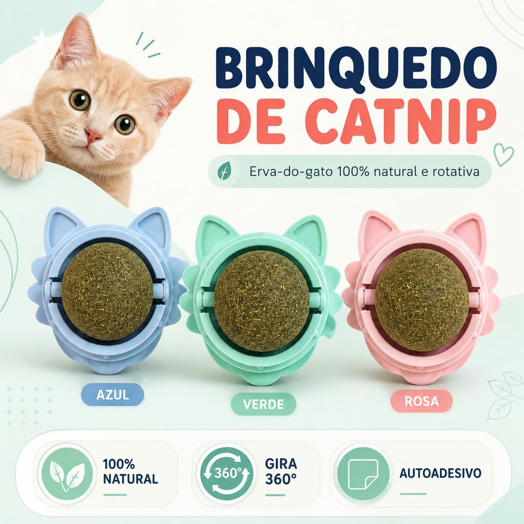 Brinquedo com Bola Erva Natural do Gato Relaxante Catnip Carinha do Gato