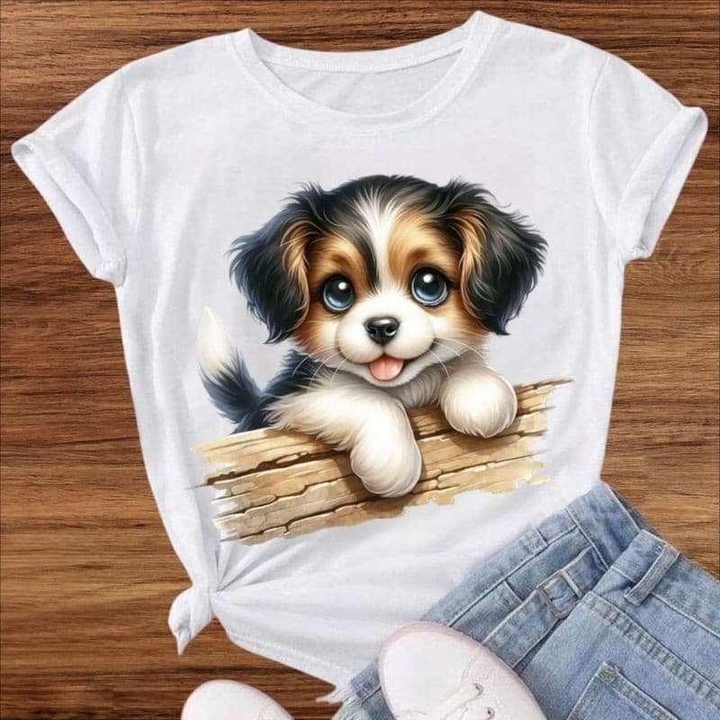 Camiseta Feminina Pet Dog Lovers Estampada DTF Casual Algodão Premium 30.1
