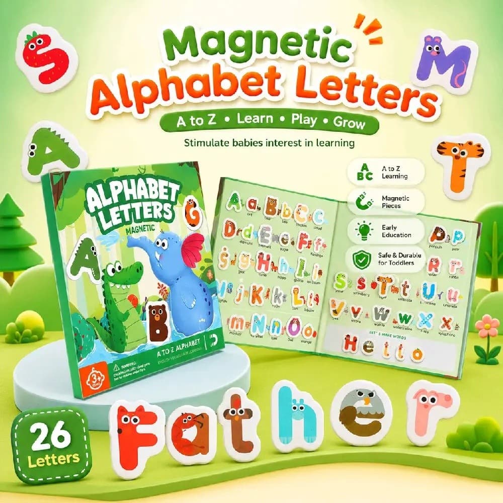 Cartões Magnéticos de Alfabeto Montessori, Jogo de Tabuleiro de Soletrar em Inglês de A a Z, Brincar e Aprender, 26 Letr