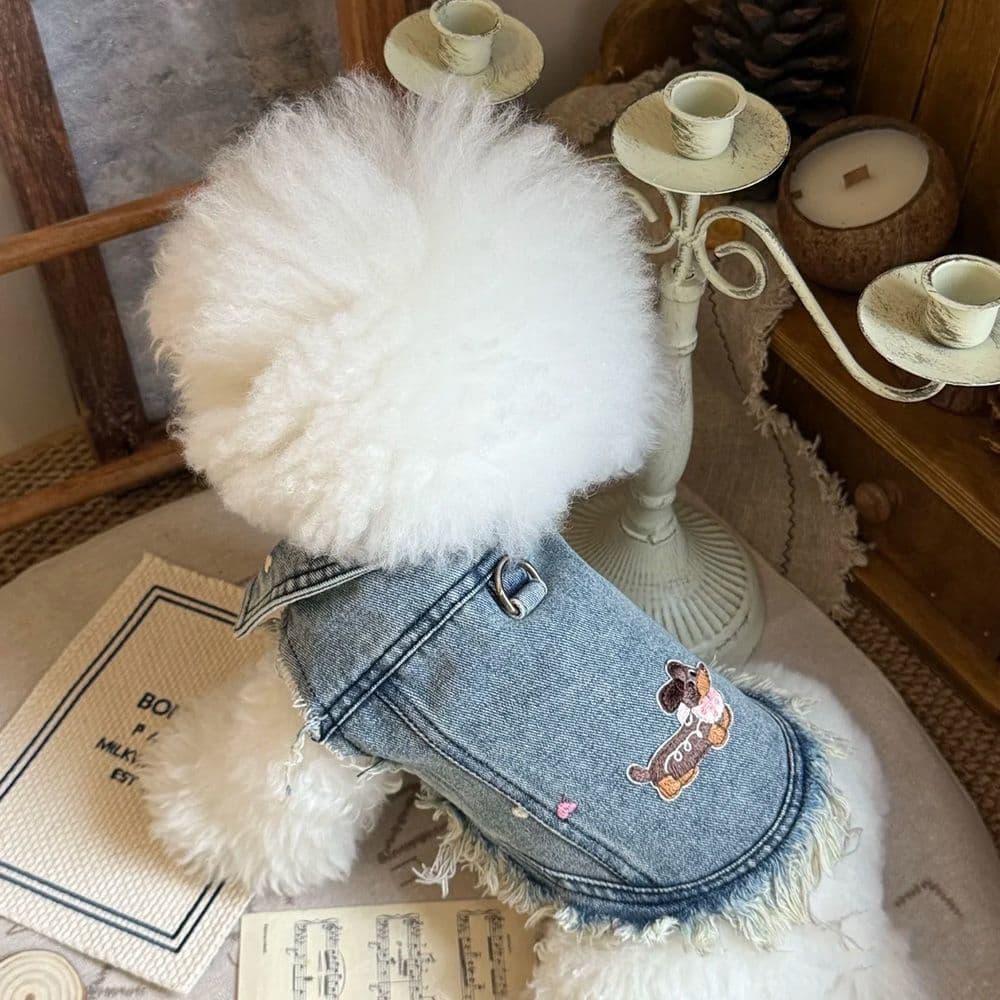 Urso Yorkshire estilo Schnauzer americano Denim roupas colete Biddy filhote de cachorro tailandês primavera verão colete