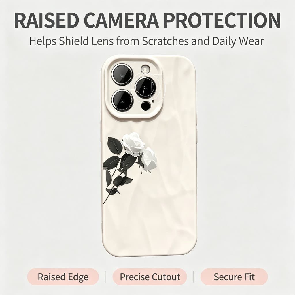 Matte Wave Soft TPU Phone Casing Branco Rose Print Capa De Proteção Completa Para Câmera À Prova De Choque iPhone
