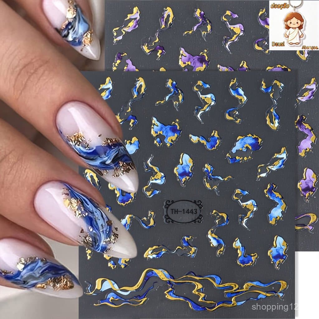 Adesivos de Unhas com Padrão de Mármore, Múltiplos Decalques de Pétalas para Festas, Casamentos, Encontros e Vida Diária
