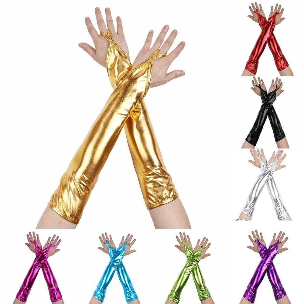 Luvas Longas Sem Dedos com Estampa Brilhante para Mulheres, Acessórios para Festa LF13