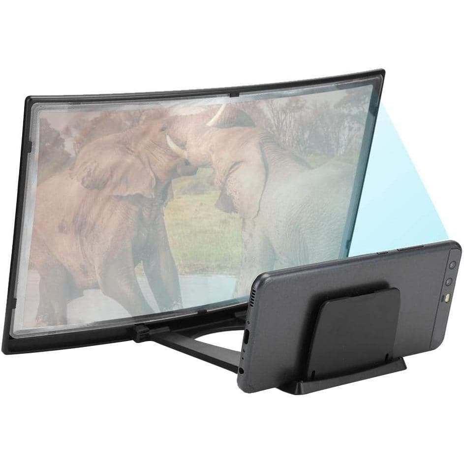 Amplificador de Tela Curva 3D de 12'', Projetor Amplificador de Vídeo HD para Smartphone, Suporte para Celular, Protetor