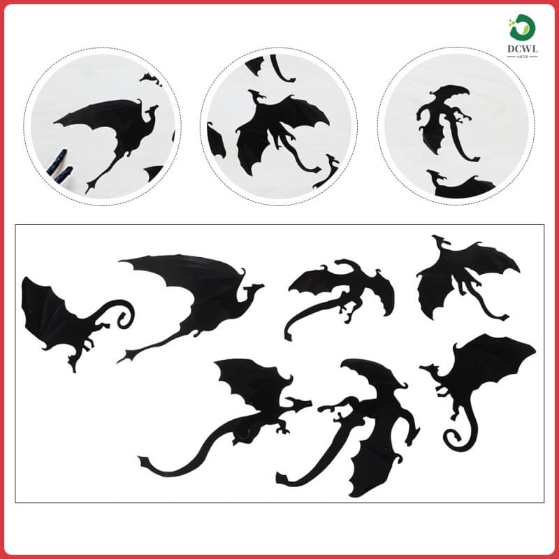 🎃 2Conjuntos Adesivos De Dragão 3D Para Decoração PVC Preto