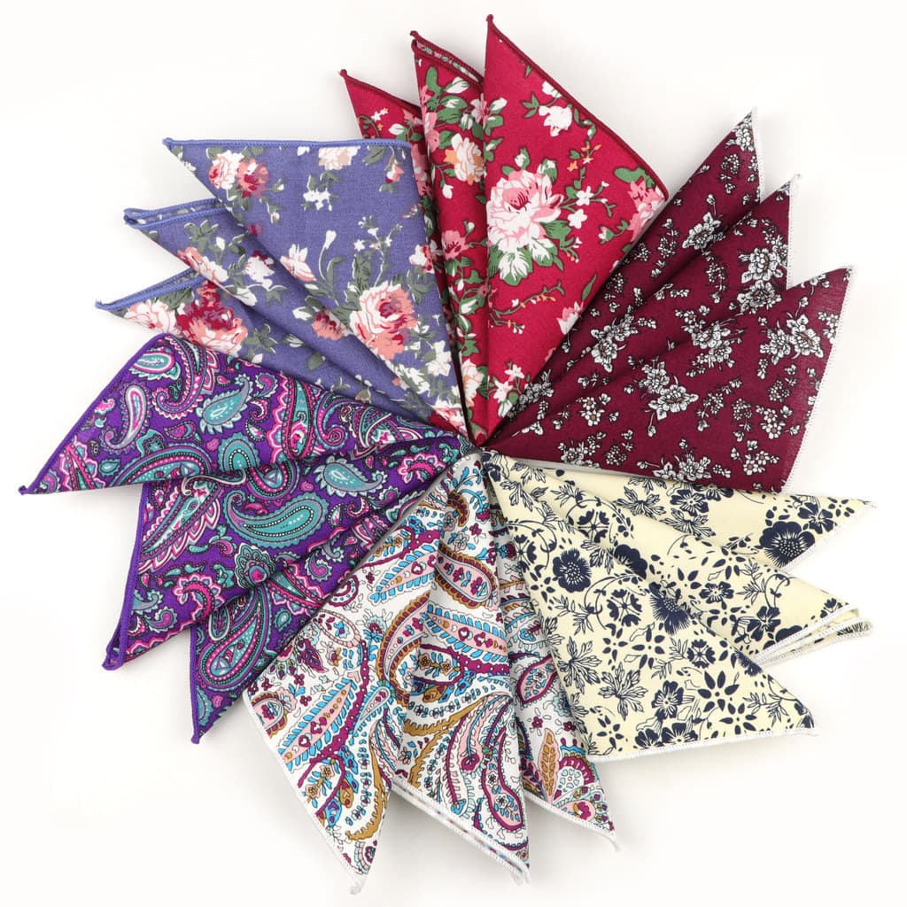 ZONFAZ Lenços De Algodão Tecido Colorido Impressão Flor Xadrez Masculino Casual Raia Bolsos Quadrados Lenço Toalhas