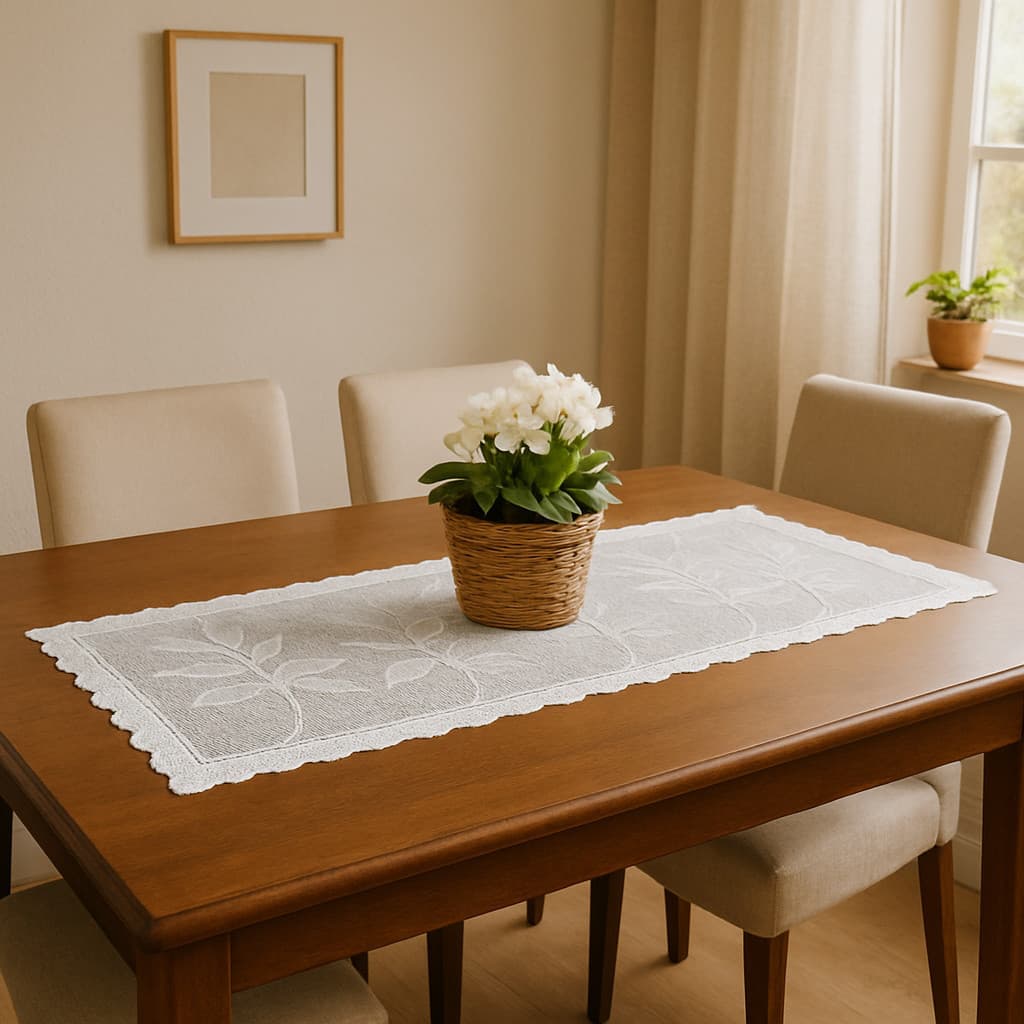 Caminho De Mesa Retangular Em Renda Branco Com 1,38 X 38cm