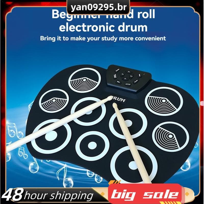 Conjunto De Bateria Eletrônica Tambor Enrolado À Mão Interface MIDI De 9 Almofadas Suporta Jogos Portátil Com Pedais De