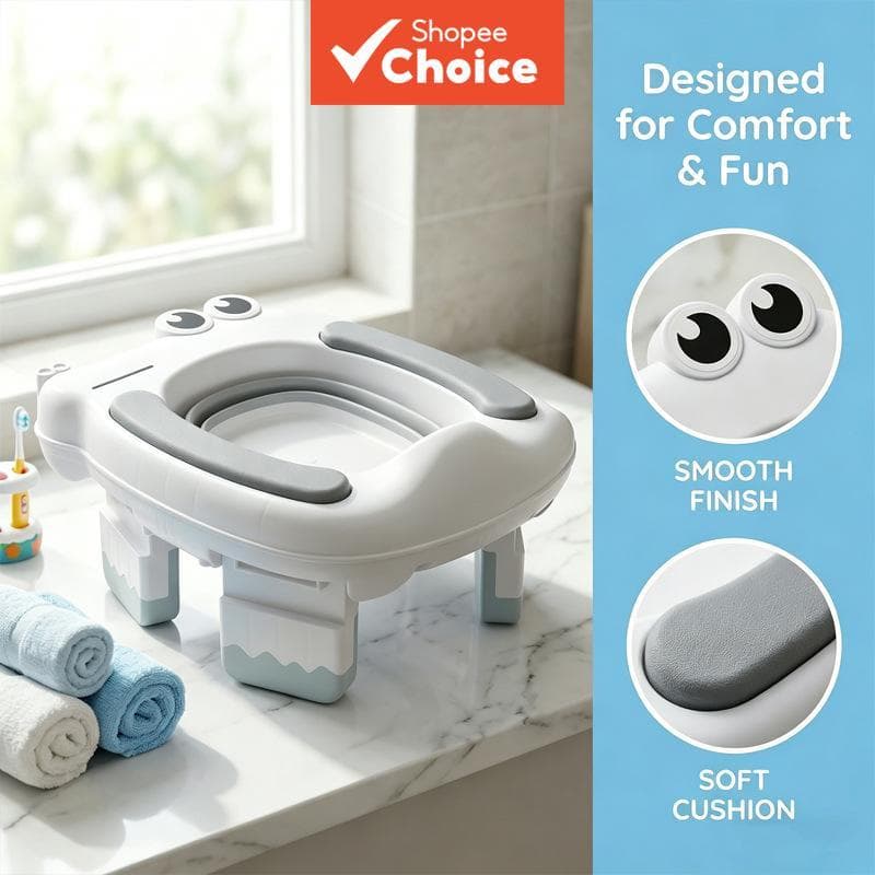 Assento de Treinamento Potty Dobrável Vaso Sanitário de Viagem para Crianças com Almofada Macia e Design de Dinossauro,