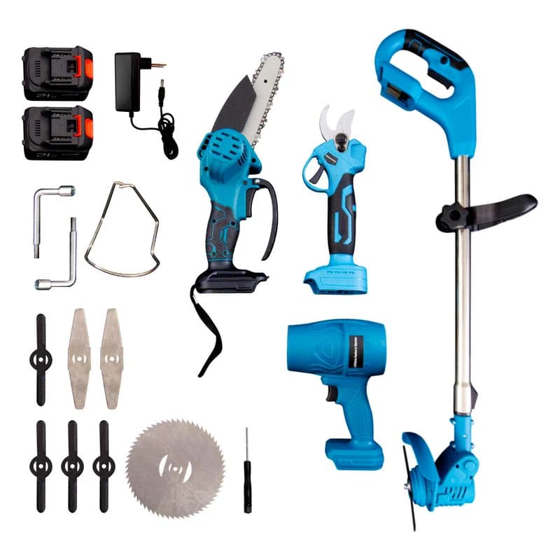 Kit Jardinagem 4 em 1 Sem Fio SIDER SA0007 – Serra, Tesoura, Soprador e Roçadeira Elétrica