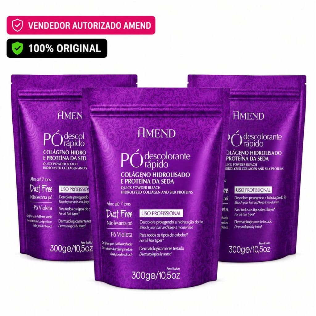 Kit 3 Pó Descolorante Amend Roxo Macadâmia e Argan