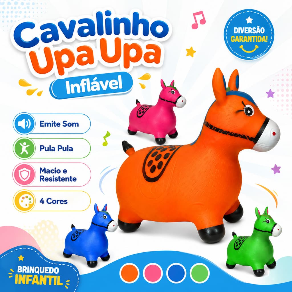 Cavalinho Upa Upa Inflável Pocotó Brinquedo Pula Pula Musica Infantil Com Musica e Led SB