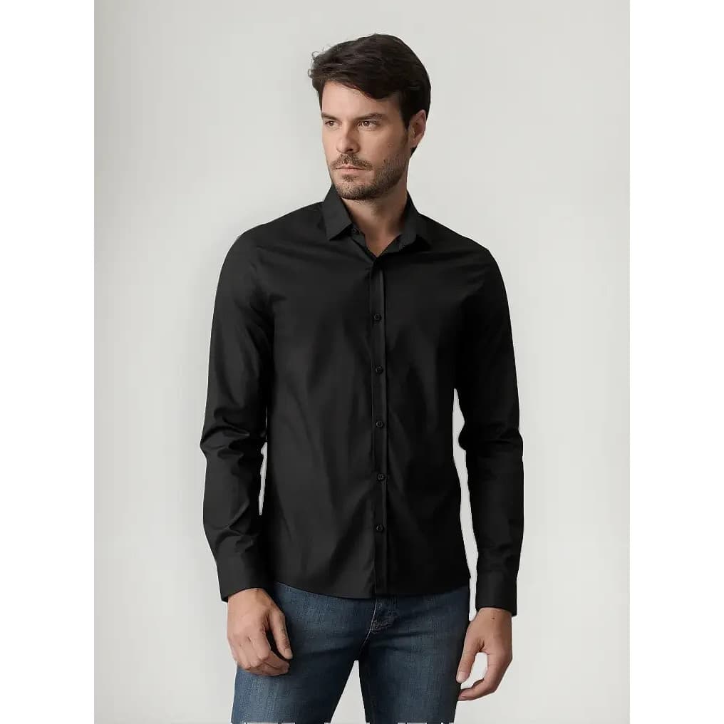 Camisa Calvin Klein Masculina Regular Ck Bordada Preto