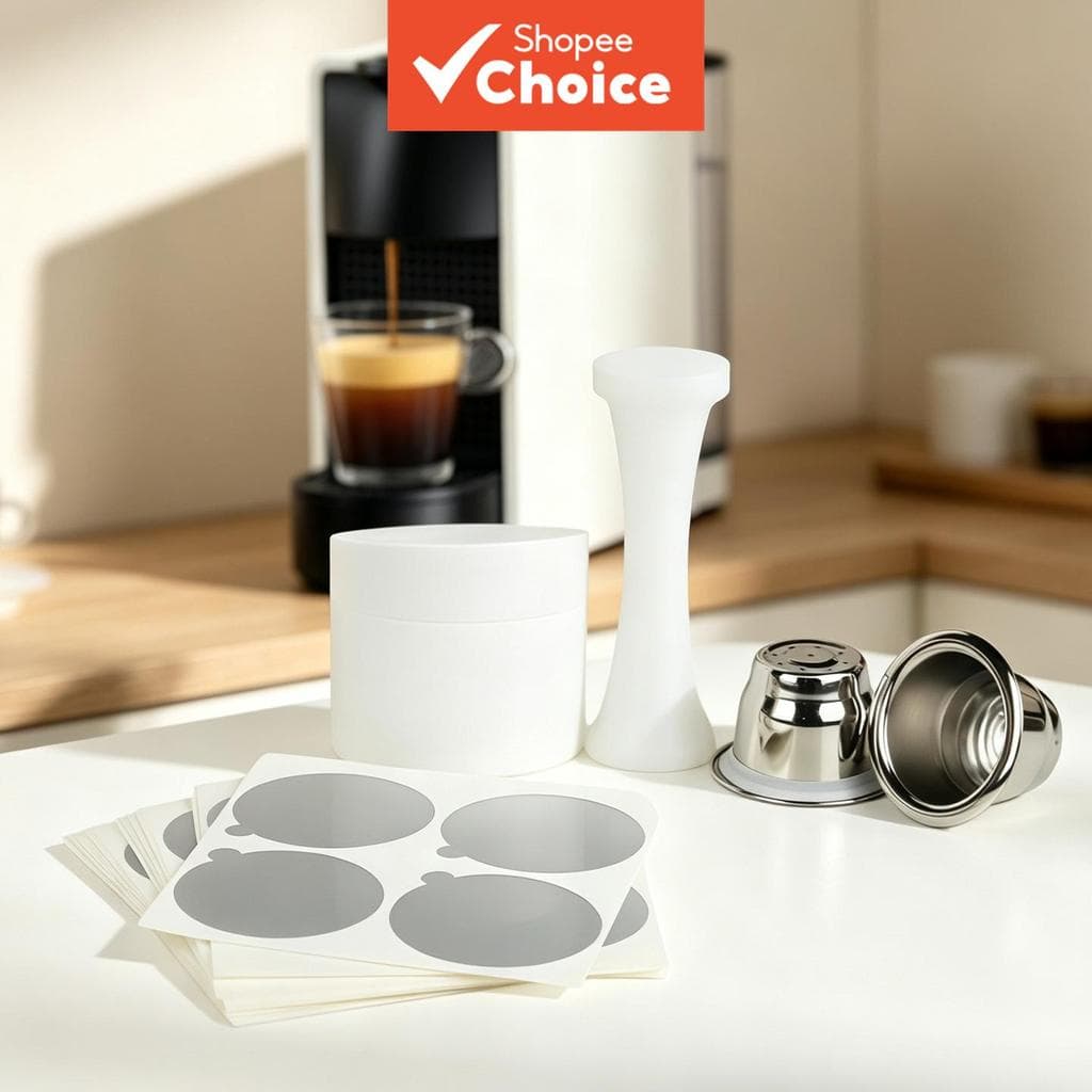 Conjunto De Cápsulas De Café De Aço Inoxidável Reutilizáveis Com Tampas De Folha Calcadeira Para Casa Espresso Matcha Ba