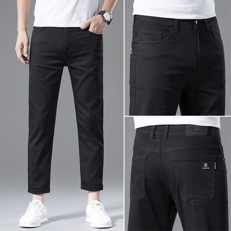 Calças de brim retas masculinas tornozelo-perna calças Street Wear magro-ajuste perna reta na moda estiramento jeans mas