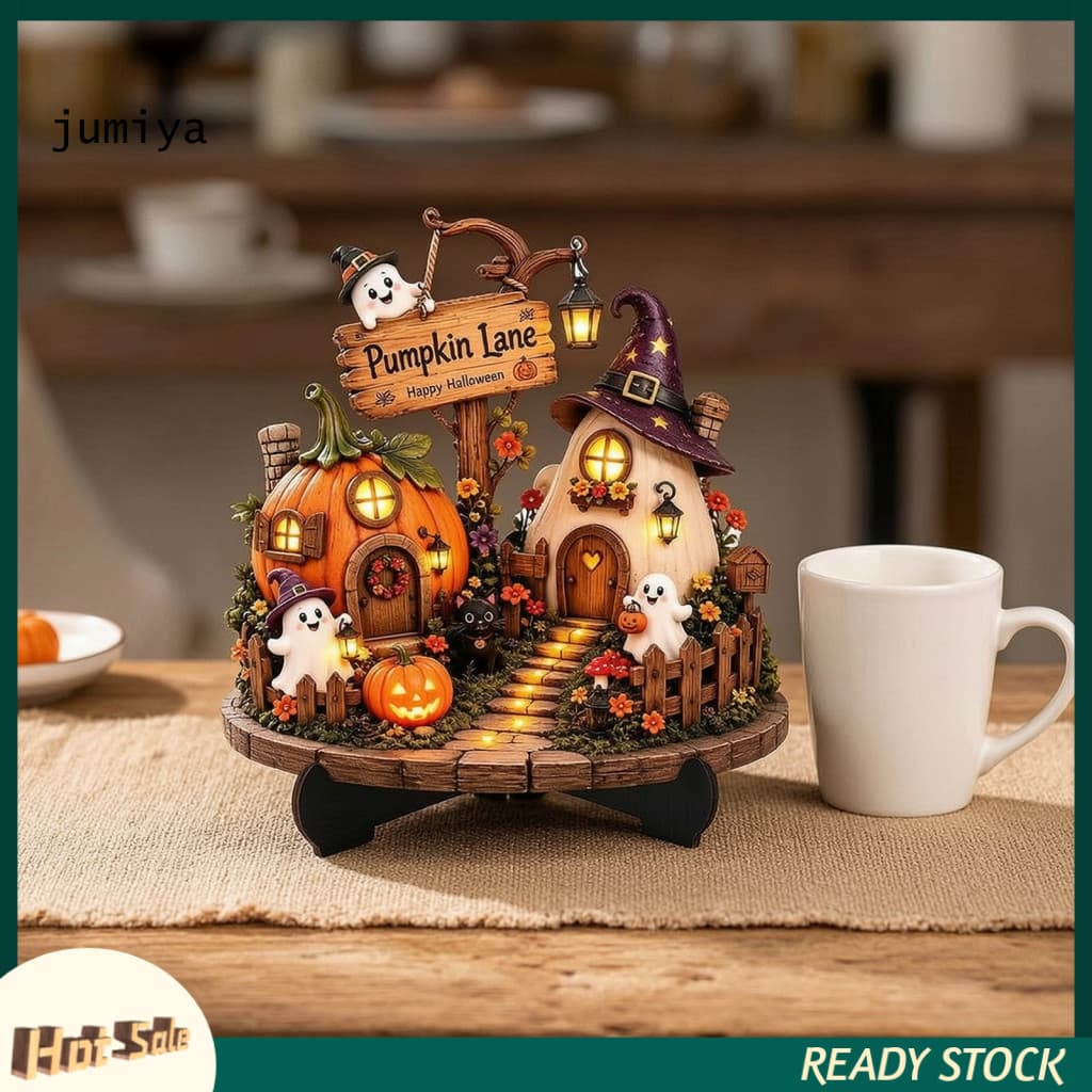 Halloween Table Centerpieces Wooden Pumpkin Decor for Home Tabletop Sign with Black Cat Ghost Haunted House – Spooky F