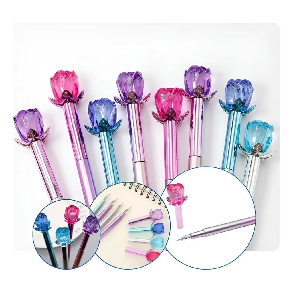 Canetas Diamante E Flor Cristal Colorido Luxo Ponta Fina Gel