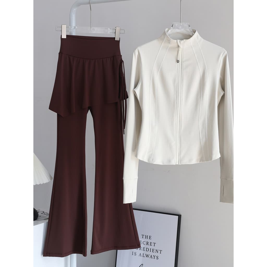 Yoga Wear terno feminino gola alta jaqueta esportiva fino-ajuste mais magro olhar topo de manga comprida Pilates falso c