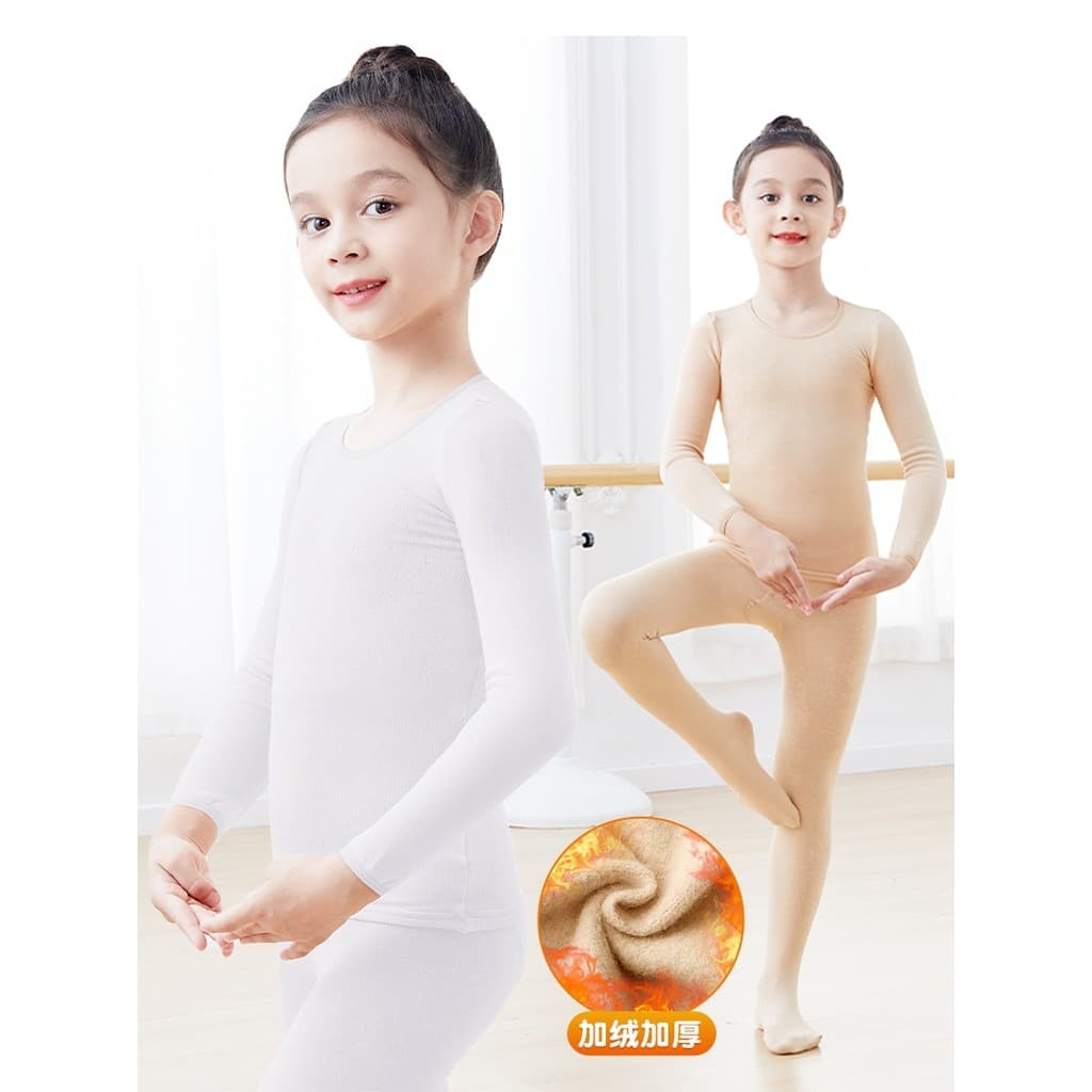 Roupas de dança infantil cor de carne feminina outono inverno terno de manga comprida roupas de prática invisível forro