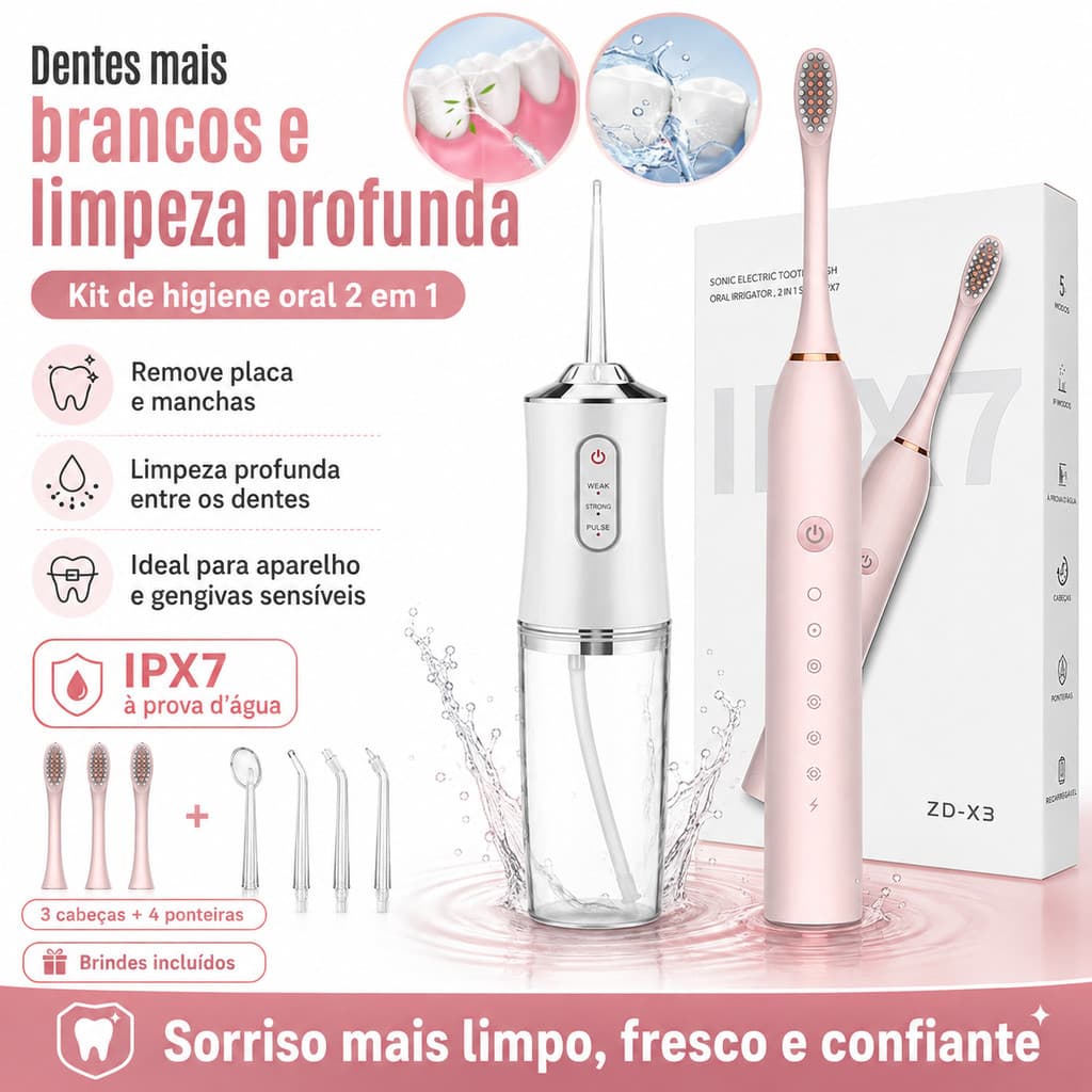 Kit Combo Escova Elétrica e Irrigador Oral Recarregável Higiene Bucal Completa