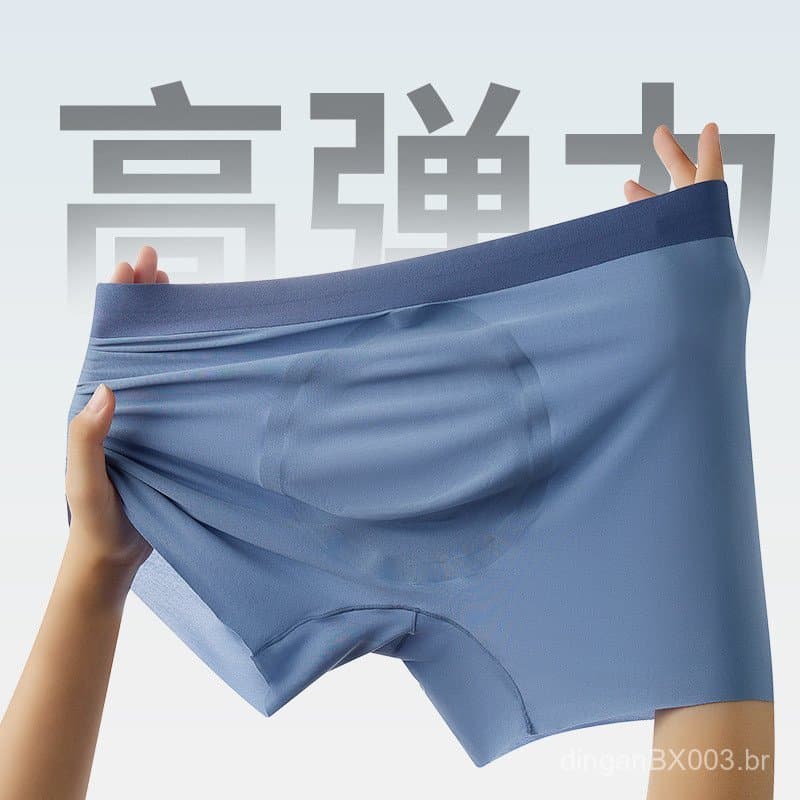 Cueca Boxer Masculina Sem Costura de Seda Gelada Refrescante, Tamanho Grande, Peça Única, com Virilha 7A e Sensação de L